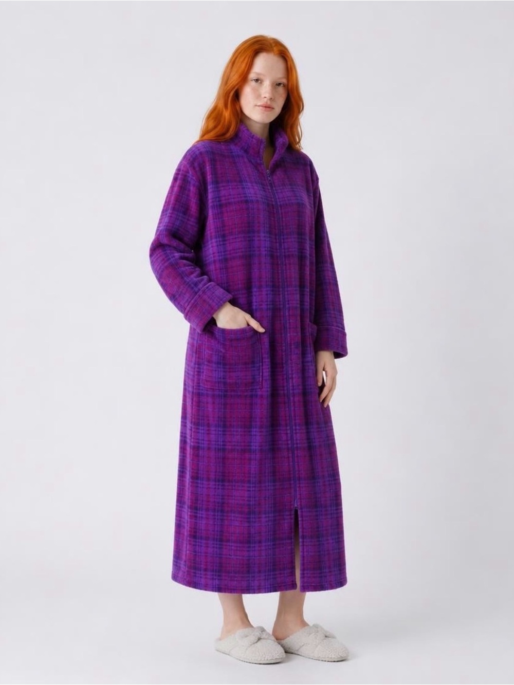 Purple Plaid Long Cozy Robe